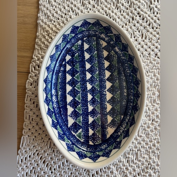 Polish Pottery Bolesławiec 11x7 Oval Serving Dish Hand-Painted Blue Green - Picture 5 of 5